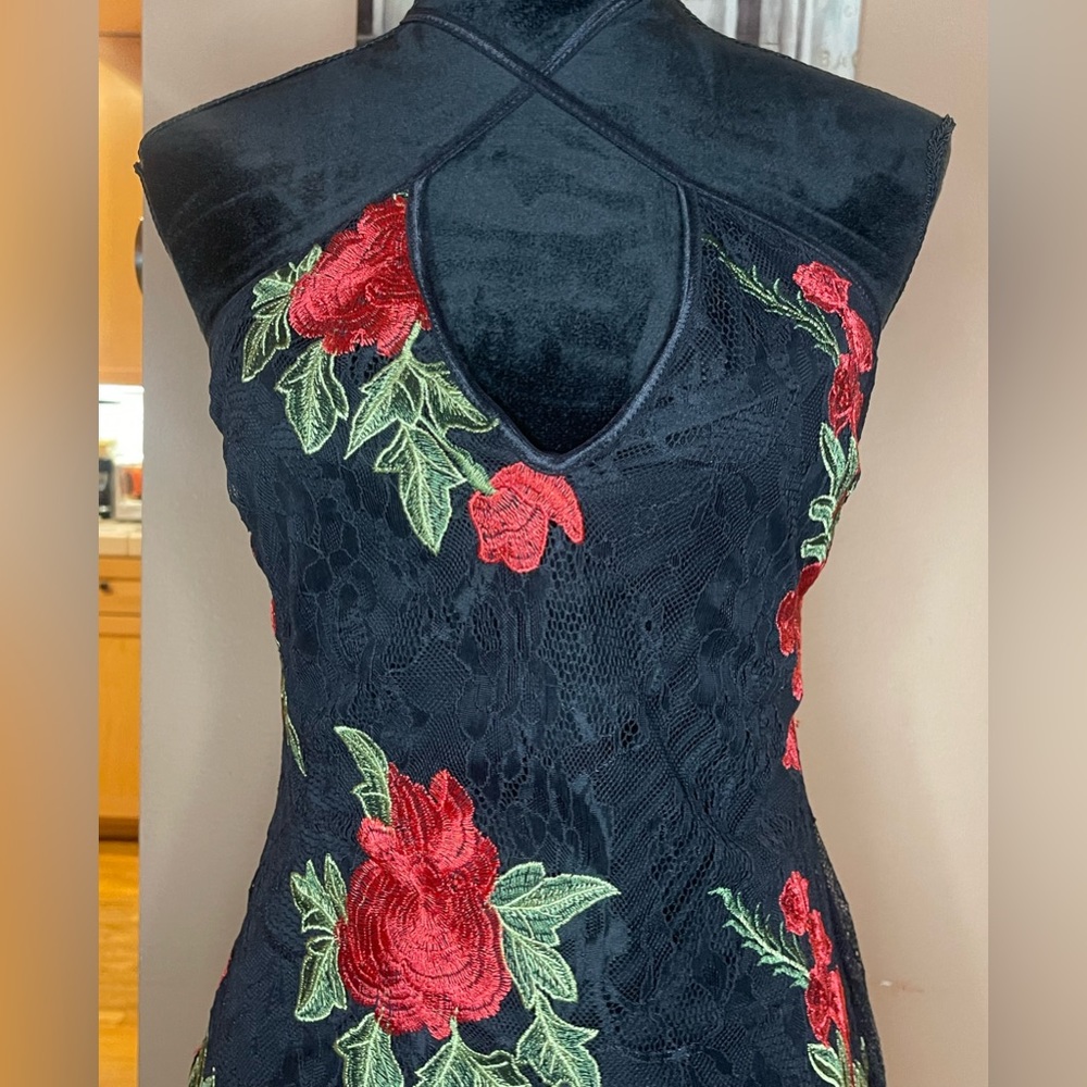 Black and Red Pencil Red Lace Dress